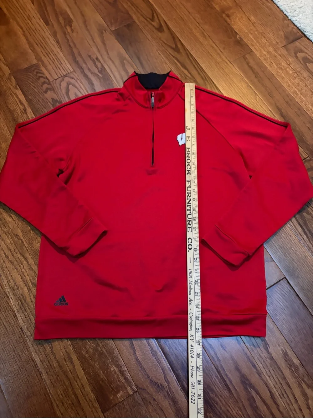 adidas Red Quarter-Zip Pullover with White 'W' Wisconsin Badgers Logo Size M